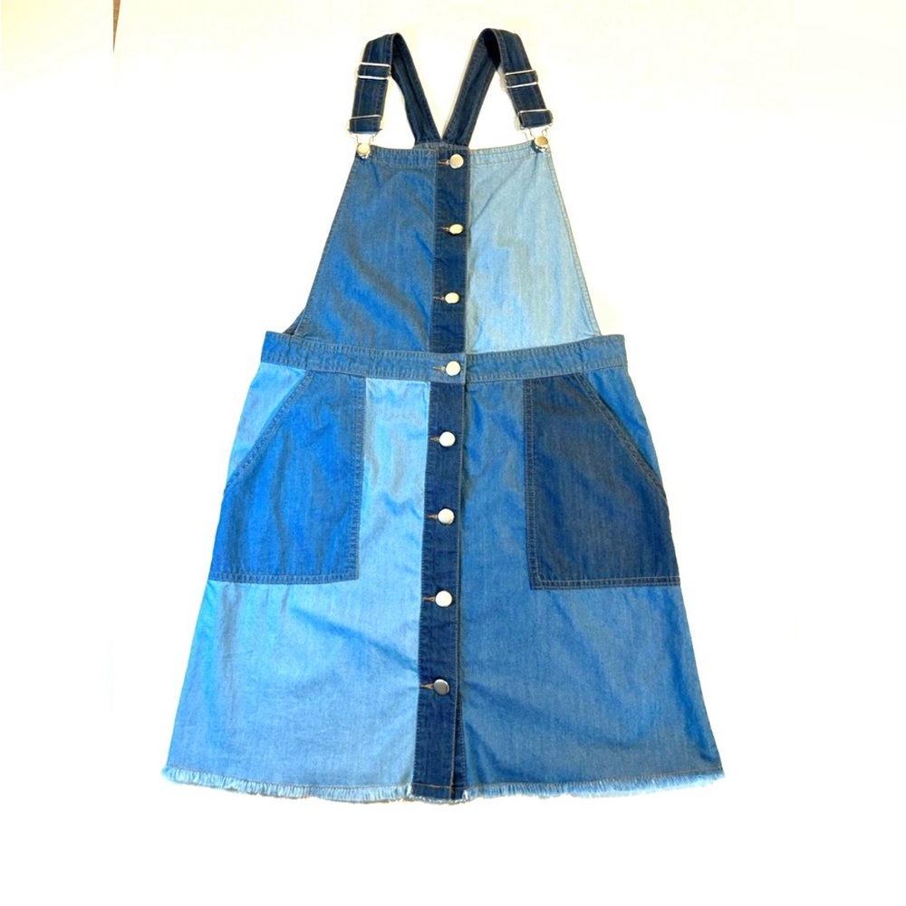 Three‎ Tone Color Block Denim Dress Overall Lightweight Patchwork Women’s Size M